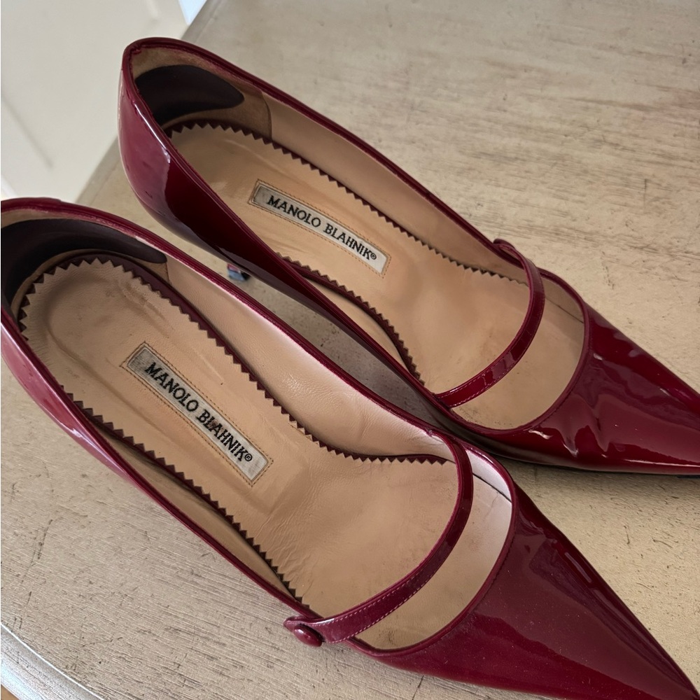 Manolo Blahnik Burgundy Patent Leather Heels